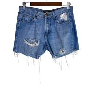 BDG Distressed Cut-Off Denim Shorts Raw Hem Boyfriend Fit Blue Women's Size 27